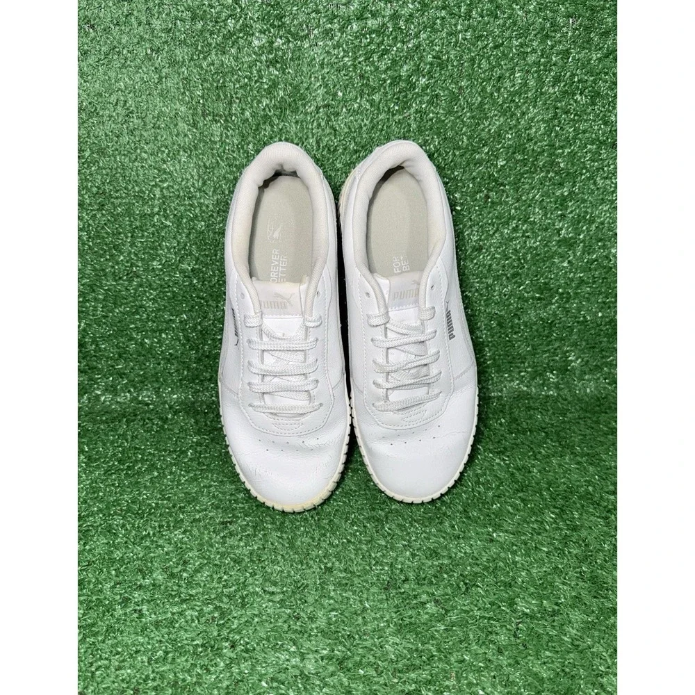 Puma Women Size 8 White Leather Casual Daily Lace Shoes Court Carina 2.0 Sneaker